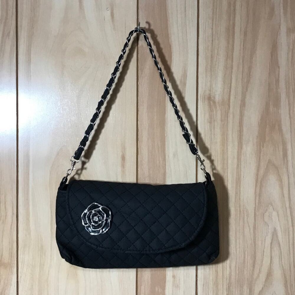 Vintage Quilted Floral Accent Shoulder Bag Clutch
